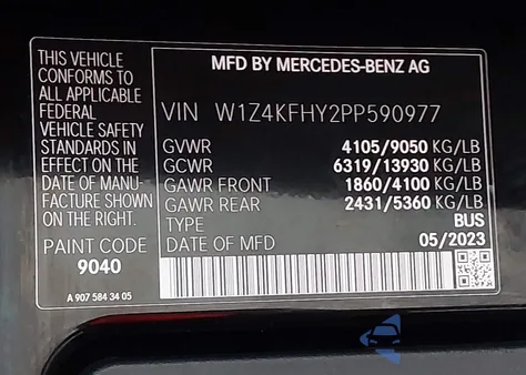 2023 Mercedes-Benz Sprinter 2500 Standard Roof 4-Cyl Diesel z USA, uszkodzony, nr VIN W1Z4KFHY2PP590977
